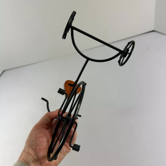 Black Metal Tricycle Wood Seat Table Top Desk Decor Cycling Sculpture - Picture 4 of 5